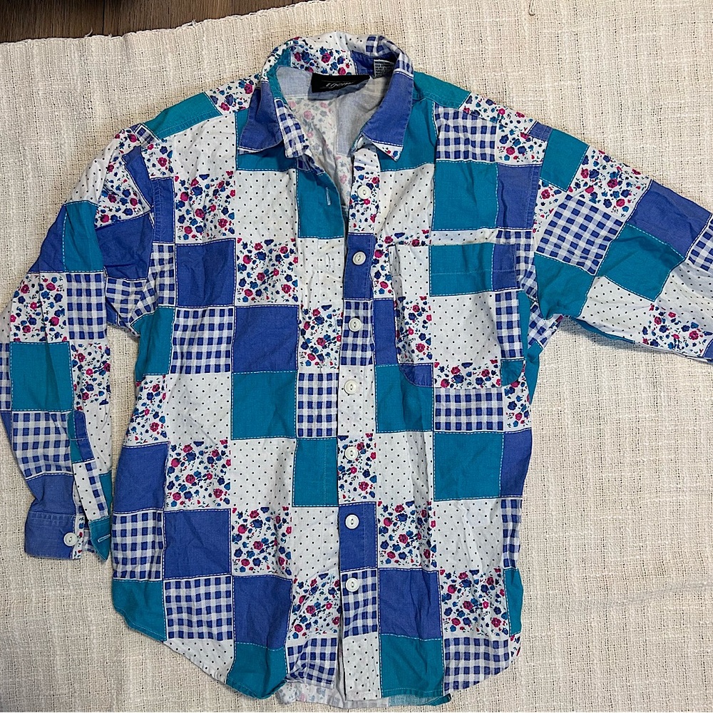 90s patchwork button down shirt